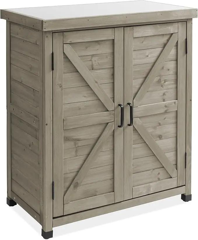 Casafield Outdoor Garden Potting Bench with Metal Tabletop and Storage Cabinet - Wooden Outdoor Garden Patio Workstation Table, Gray by GreenHaven Gardens