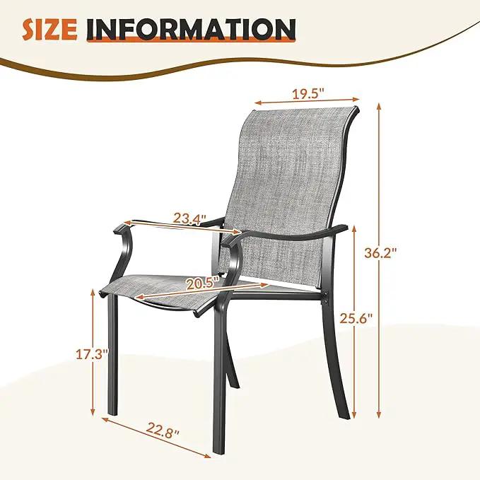 UDPATIO Outdoor Dining Chairs Set of 4, High Back Wide Seat Patio Furniture Chairs with All Weather Breathable Textilene, for Lawn Garden Backyard, Grey White by GreenHaven Gardens