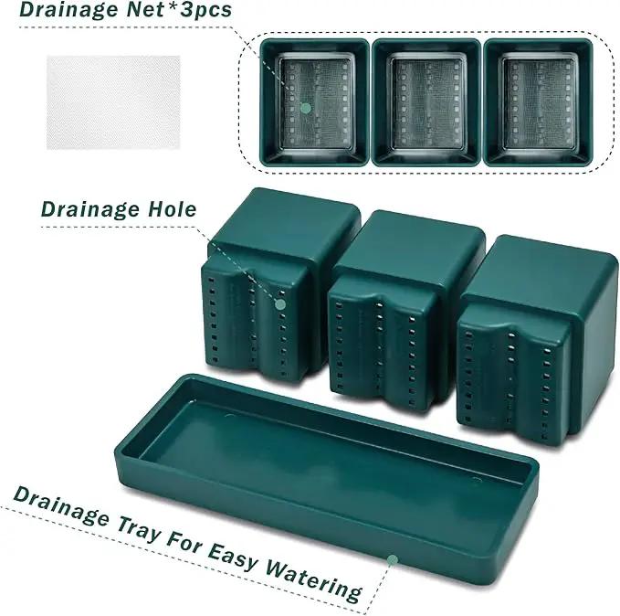 D'vine Dev Herb Garden Planter Set, Plastic Plant Pots with Drainage and Saucer, Indoor Succulent Cactus Vegetable Pot for Windowsill, Garden Balcony, Green, Set of 1, 76-V-C-1 by GreenHaven Gardens