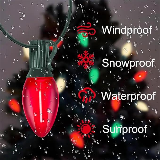 C7 LED Christmas Lights Outdoor, 25FT Clear Red Green and Frosted White Christmas String Lights with 27 LED Energy-Efficient Bulbs, Hanging Christmas Decorations Lights for Party Patio Garden Yard by GreenHaven Gardens