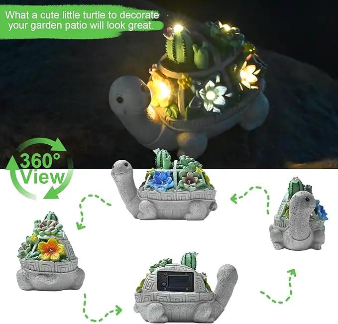 Garden Decor Statue,Solar Turtle with Succulent & 6 LED Lights - Outdoor Figurine for Lawn Decoration, Gifts for mom，Handcrafted Resin Sculpture -Garden Lovers/Mothers Day/Christmas Day Gift by GreenHaven Gardens
