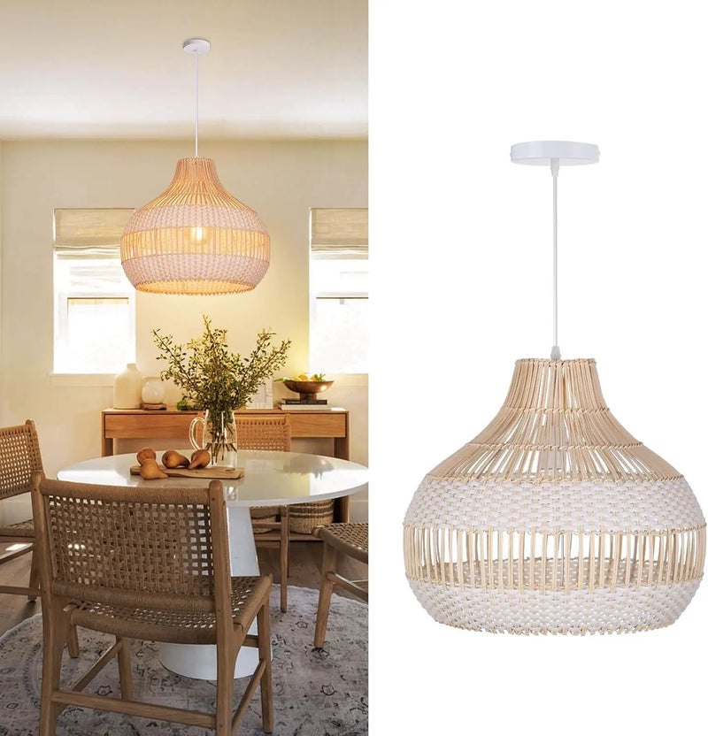 Arturesthome Rattan Chandelier for Kitchen Island,15.72" White Boho Woven Basket Pendant Light,Handmade Wicker Hanging Light for Living Room,Bedroom by GreenHaven Gardens