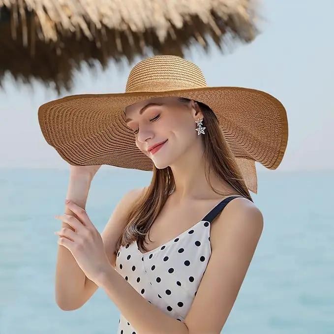 Floppy Big Beach Straw Hats for Women Foldable Summer Wide Brim Packable Sun Hat Womens Travel Straw Fedora Hat by GreenHaven Gardens
