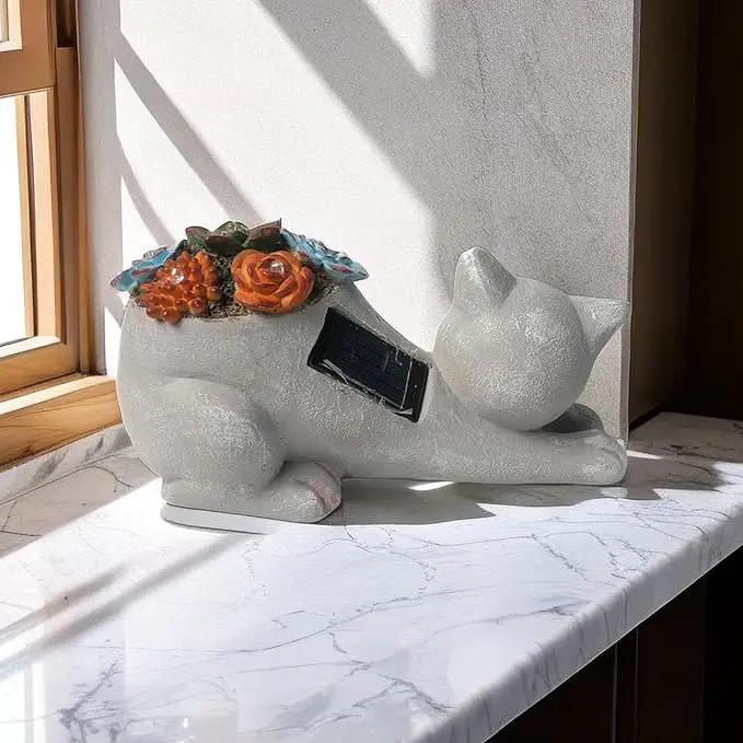 Cat Garden Figurines Outdoor Decor Solar Statue with LED Lights for Patio Lawn Yard Art Decoration Housewarming Garden Gift by GreenHaven Gardens