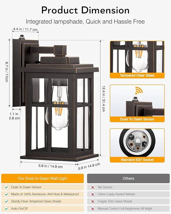 Anti-Rust Dusk to Dawn Outside Lights, 2-Pack Oil Rubbed Bronze Exterior Lighting Fixtures, Easy-to-Install Waterproof Modern Outdoor Wall Light for Porch, Garage, Front Door by GreenHaven Gardens
