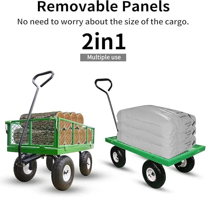 AAIN 600 lbs Metal Garden Cart,Heavy Duty Garden Wagon with Removable Steel Mesh Sides, Utility Yard Cart with 180° Rotating Handle and 10-inch Wheels—Perfect for Gardens, Farms, and Yards, Green by GreenHaven Gardens