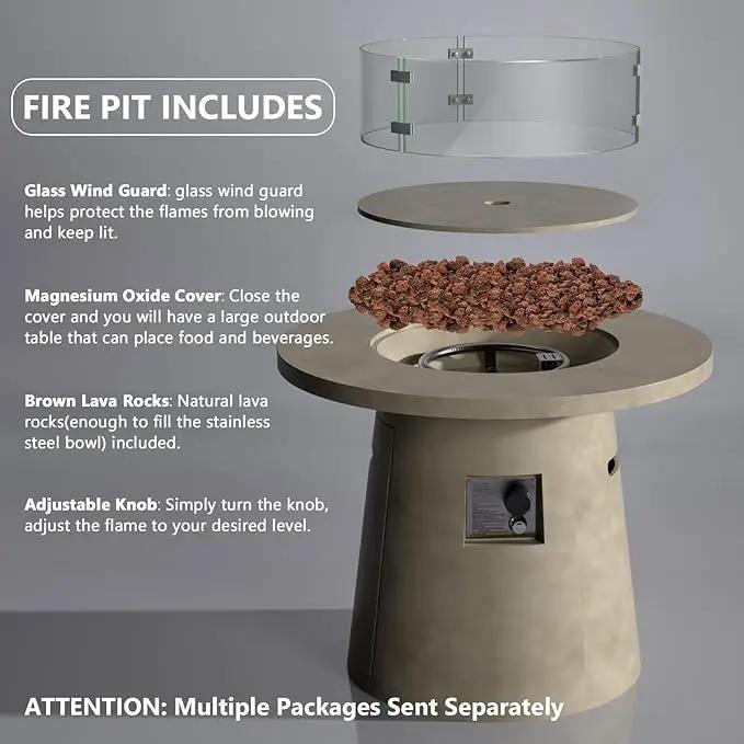 COSIEST 31.5-inch Round Fire Pit, Magnesium Oxide Outdoor Propane Fire Table, CSA Certified, 40,000 BTU Stainless Steel Burner, Free Lava Rocks, Fits 20lb Tank Inside by GreenHaven Gardens