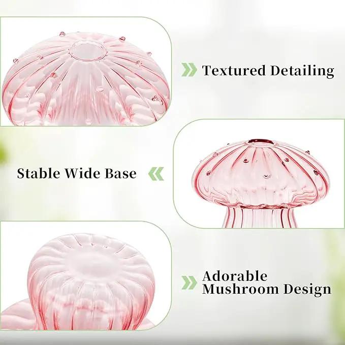 Glasseam Mushroom Plant Propagation Stations: Pink Glass Terrarium Jar Set of 5 Cute Planters for Indoor Plants Decorative Propagate Vase Unique Gifts for Women Home Office Decor by GreenHaven Gardens