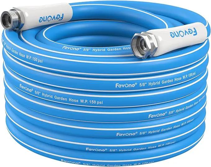 Fevone Garden Hose 50 ft, Heavy Duty Water Hose, Hybrid Polymer, Kink Resistance, Lightweight, Flexibility, Durability, Leak Free, Aluminum Fittings, 3/4" GHT, 5/8" ID, 600 Psi, Drinking Water Safe by GreenHaven Gardens