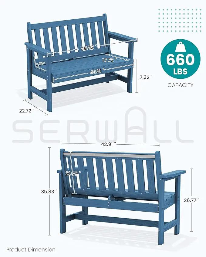SERWALL Outdoor Bench, HDPE Outdoor Benches Weatherproof, 2-Person Garden Bench with 660 lbs Weight Capacity, Patio Benches for Outdoors, Garden, Porch, Backyard and Park, Navy, 6 Pack by GreenHaven Gardens