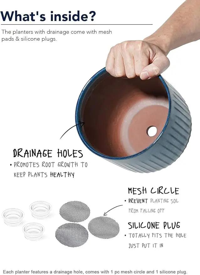 LE TAUCI Ceramic Pots for Plants, 8.3+6.9+5.7 inch Plant Pots Indoor, Flower Pots with Drainage Holes, Medium Cylinder Planters Pot for Indoor House Plants, Set of 3, Glaze Ocean Blue by GreenHaven Gardens