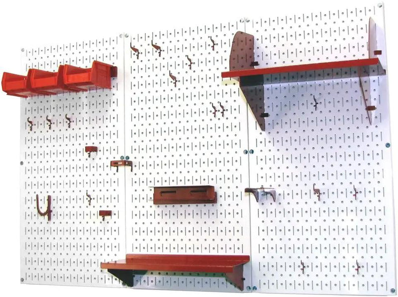 Wall Control Pegboard Organizer 4 ft. Metal Pegboard Standard Tool Storage Kit with White Toolboard and Red Accessories by GreenHaven Gardens