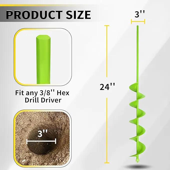 Auger Drill Bit for Planting - 3 x 24 inch Plant Auger for Cordless Drill - Bulb Planter Tool for Bulbs Planting&Holes Digging - 3/8" Hex Drive Drill by GreenHaven Gardens