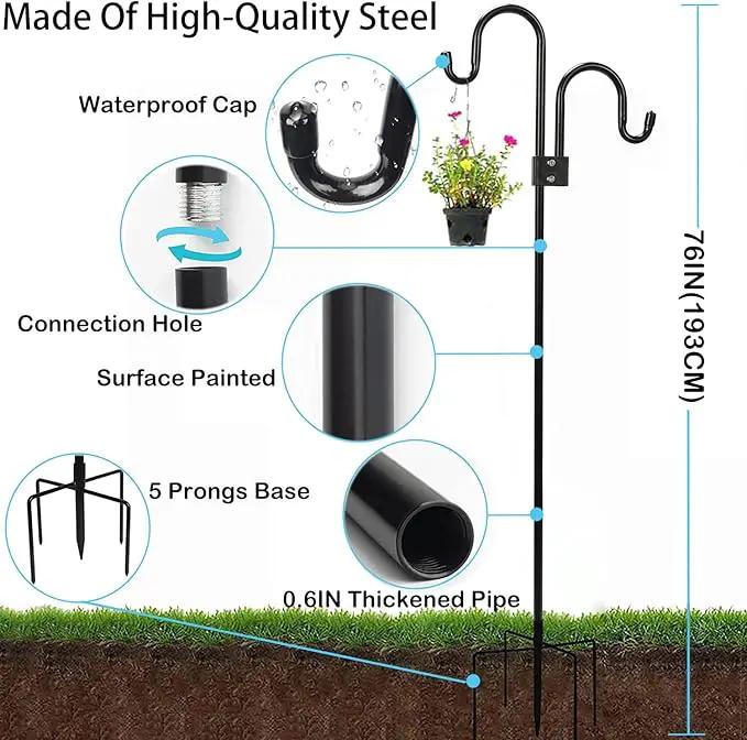 Double Shepherds Hooks For Outdoor 108 Inch, Heavy Duty Metal Bird Feeder Pole Stand With 5 Base Prongs, 28.5 To 108 Inch Adjustable Garden Holder For Hanging Plant, Wind Chimes, Wedding Garden Etc by GreenHaven Gardens
