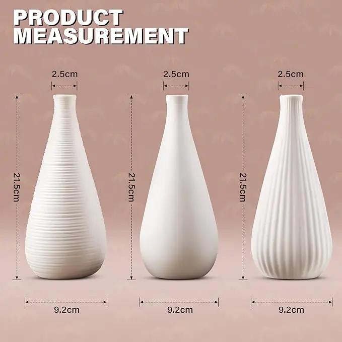 White Vases Home Decor Modern Ceramic Decorative Vases for Home Decor, Flower Vases & Centerpiece, Minimalist Design Set of 3 by GreenHaven Gardens