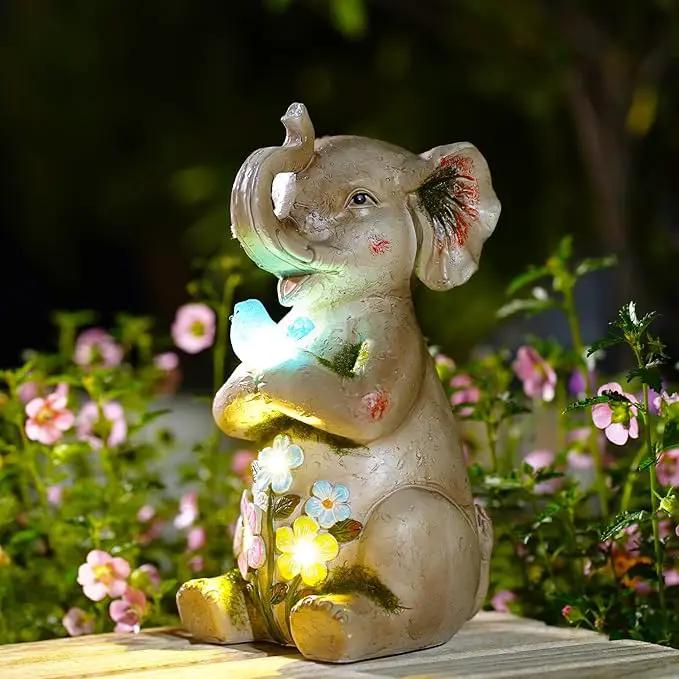 Solar Elephant Holding Solar Butterfly Lights - Resin Garden Outdoor Decorations for Patio,Balcony,Yard,Birthday Garden Gifts for Women Mom by GreenHaven Gardens