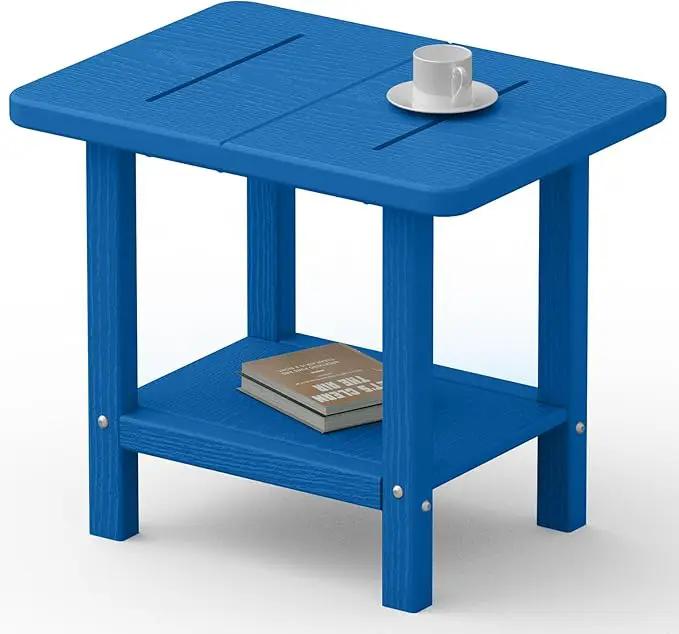 Outdoor Side Table - 2-Tier Storage All Weather Outdoor End Table for Patio - HDPE Morden Easy Maintenance Adirondack Side Table for Pool Porch Balcony Garden Lawn Backyard Outside Indoor by GreenHaven Gardens