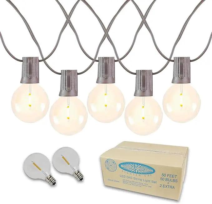 Novelty Lights 50 Feet G40 LED Patio String Lights with 50 Bulbs, Warm White, Weather Resistant and Shatterproof Replaceable Plastic Globe Bulbs, Brown Wire by GreenHaven Gardens