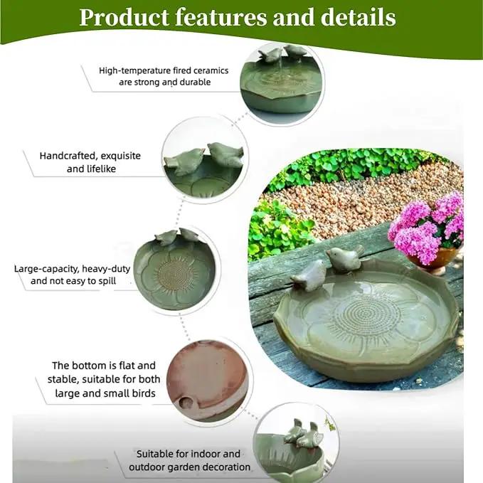 Bird Bath for Outside on Ground, 10 in Ceramic Birds Bath Bowl, Handmade Ground Bird Feeders and birdbath for Outdoors for Outdoors, Garden, Tabletop, Balcony and Lawn (Big - deep) by GreenHaven Gardens