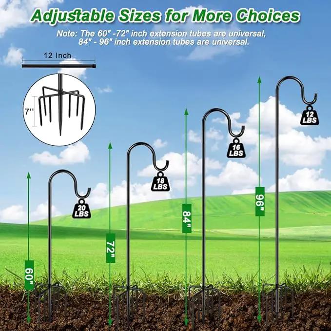 96" Shepherds Hooks for Outdoor, Heavy Duty Garden Bird Feeder Pole Hanging Bird Feeder, Solar Light Lanterns, Outdoor Plant Hanger Hook with 7 Base Prongs, 1 Pack by GreenHaven Gardens