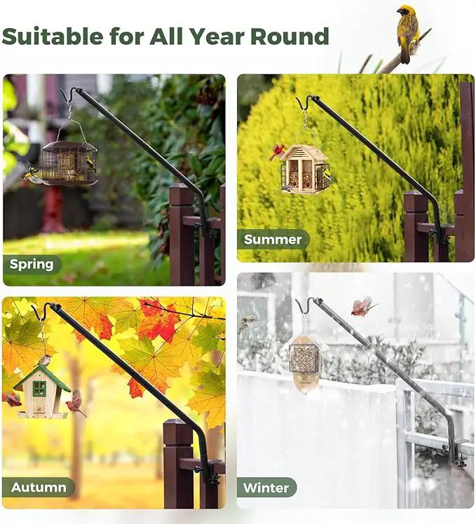 Kingsyard Heavy Duty Deck Hook, 27"-39" Adjustable Metal Deck Railing Hooks for Hanging Bird Feeders, Planters, Suet Baskets, Lanterns, Wind Chimes, Clamp Mounted by GreenHaven Gardens