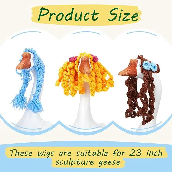 3 Pcs Porch Goose Outfit, Cute Porch Goosey Braid Wig, Crochet Hook Portico Goose Wig for Lawn Goosey Garden by GreenHaven Gardens
