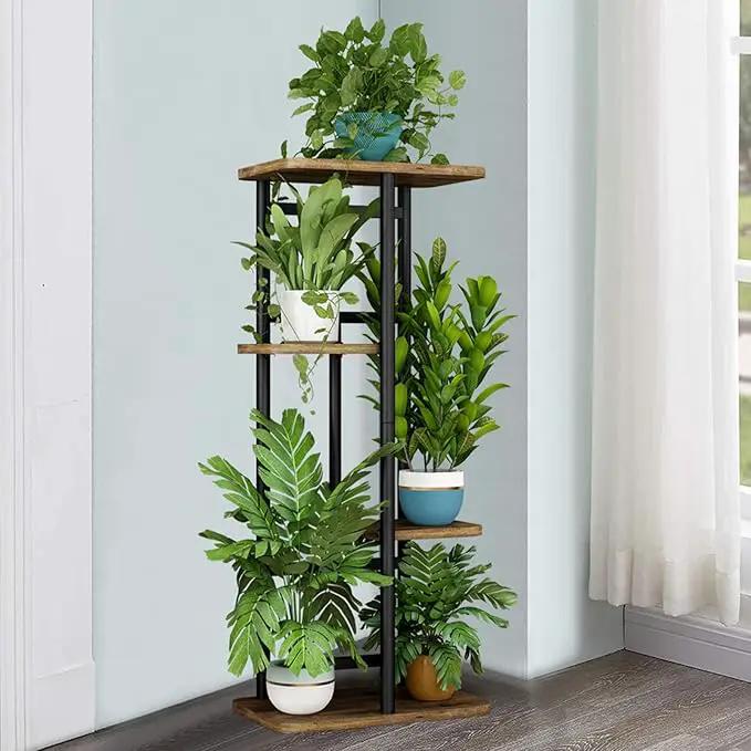 LINZINAR Plant Stand 4 Tier 5 Potted Indoor Plant Shelf Multiple Stands for Garden Corner Balcony Living Room (4 Tier 5 Potted, Black) by GreenHaven Gardens