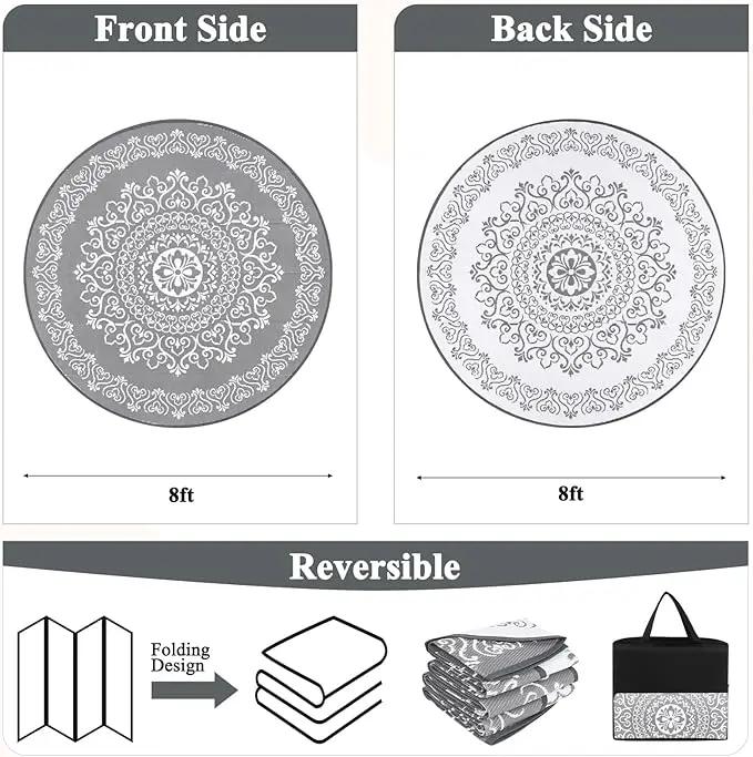 Pauwer Waterproof Outdoor Rug 8ft, Reversible Plastic Straw Patio Camping Rug, Indoor Outdoor RV Mat Carpet for Deck, Camper, Porch, Balcony, Backyard, Picnic, Floral Grey by GreenHaven Gardens