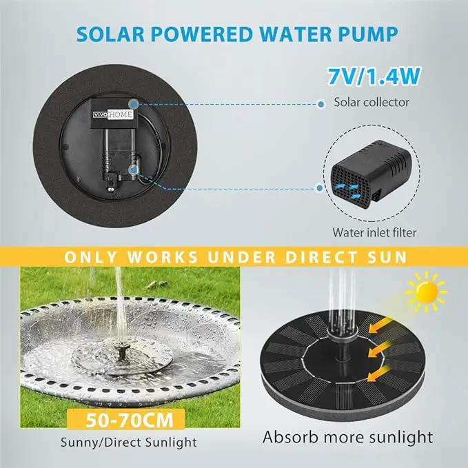 VIVOHOME Polyresin Antique Outdoor Gray Garden Bird Bath and Solar Powered Round Pond Fountain Combo Set by GreenHaven Gardens