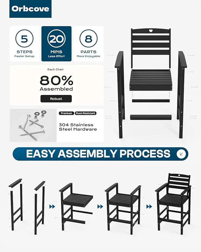 5-Piece Bar Height Outdoor Table and Chairs Set, HDPE Wood Grain Patio Bar Table and Chairs with Heart Cutout Design, Weather-Resistant Bar Height Furniture for Deck, Porch, Pool (Black) by GreenHaven Gardens