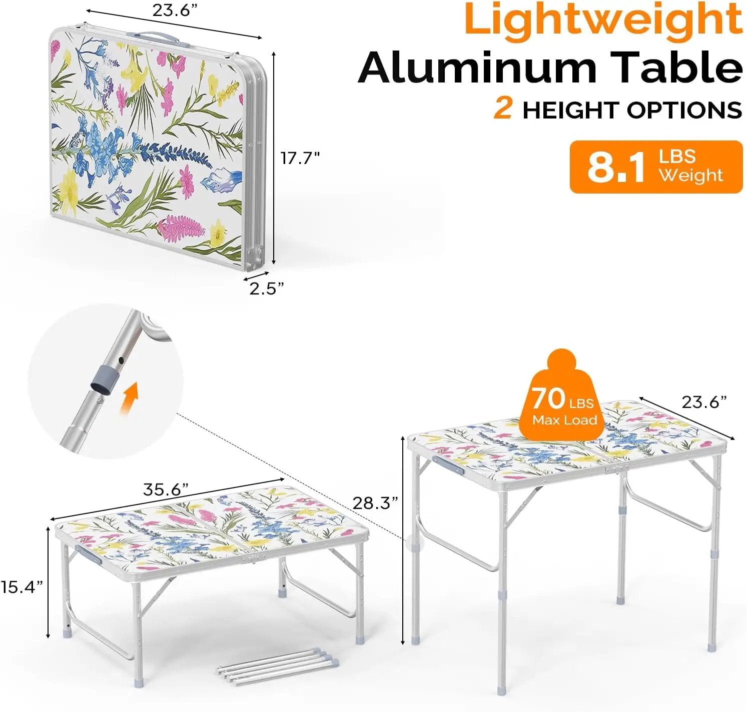 VINGLI 3FT Small Folding Camping Table Adjustable Height Aluminum Folding Table for Picnic Party BBQ, Plastic RV Suitcase Table Portable Lightweight Fold Up Utility Outdoor Tables by GreenHaven Gardens