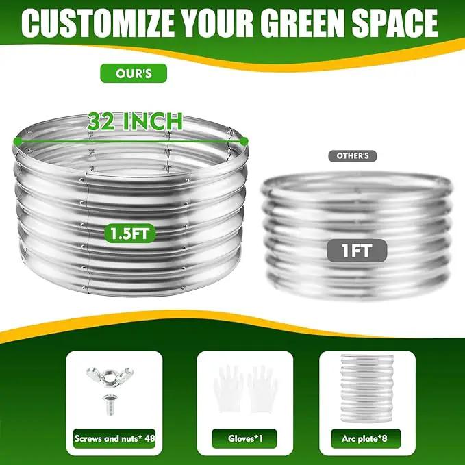 17" Tall Elevated Round Metal Rised Garden Bed- 2.7'x2.7' in Size and 0.8MM Thick Durable Planter Box for Vegetables Flowers Succulent at Patio/Garden Outdoor (Silver, 2.7FT Diameter) by GreenHaven Gardens