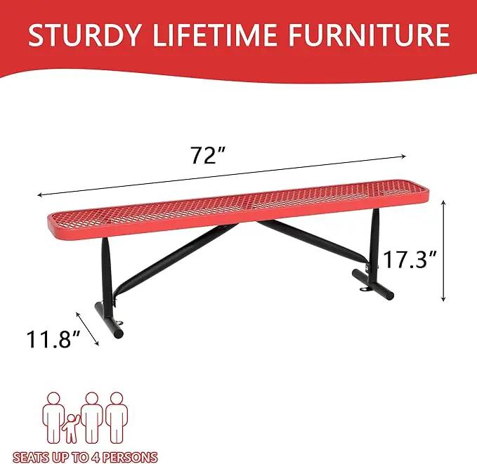 6 Feet Heavy Duty Metal Park Bench for Outside, Outdoor Bench with Portable Frame, Commercial Benches for Shopping Mall, Store, Park, Patio, Deck, Red by GreenHaven Gardens
