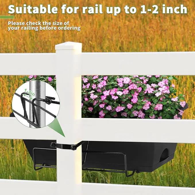 HAITRAL Hanging Planters for Outdoor Plants,Deck Railing Planter Boxes Countryside Style Window Boxes Planters, Balcony Flower Pots Plastic Railing Planter with Metal Brackets for Fence,Black 2 Pcs by GreenHaven Gardens