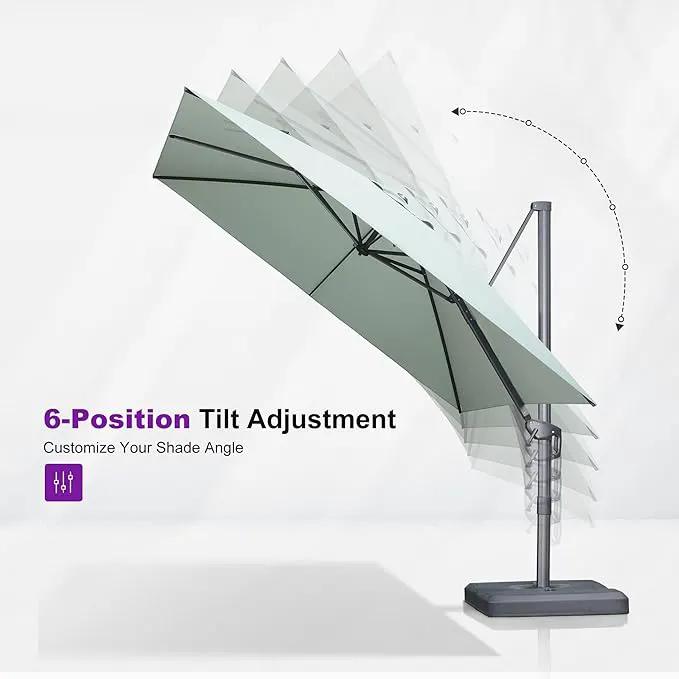 PURPLE LEAF 10' X 13' Rectangle Patio Umbrella Outdoor Large Aluminum Cantilever Umbrella with 3-Year Fade Resistance Recycled Fabric and 360-degree Rotation for Deck Pool Garden, Mint Green by GreenHaven Gardens