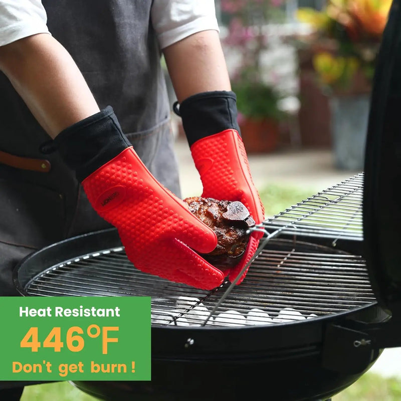 GEEKHOM BBQ Gloves Heat Resistant Oven Mitts - Silicone Grilling Gloves with 13.7" Arm Protection - Waterproof Pot Holder Non-Slip for Men & Women, Kitchen Outdoor Cooking, Baking, Camping, Red by GreenHaven Gardens