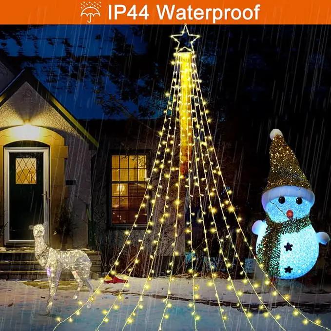 Christmas Star String Lights, 320 LED Waterfall Tree Lights with 13" Topper Star 8 Lighting Modes Indoor Outdoor Halloween Decorations for Holiday, Wedding, Party (Warn White) by GreenHaven Gardens