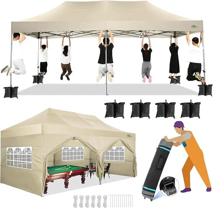 COBIZI 10x20 Canopy with Sidewalls, Heavy Duty Party Tent Pop up carpas para Fiestas, Tents for Parties, Wedding, Outdoor Easy Pop up Foldable Portable Canopy Tent with Wheeled Bag, Khaki Upgrade by GreenHaven Gardens
