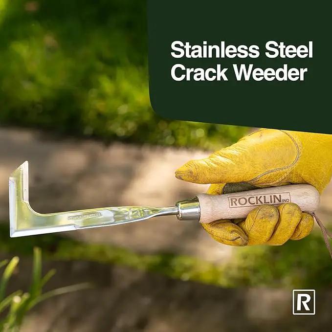 Rocklin™ Crack Weeder – 13" Stainless Steel Manual Crevice Weeding Tool with Beech Wood Handle – L-Shaped Blade for Sidewalk, Patio, and Garden Weed Removal by GreenHaven Gardens