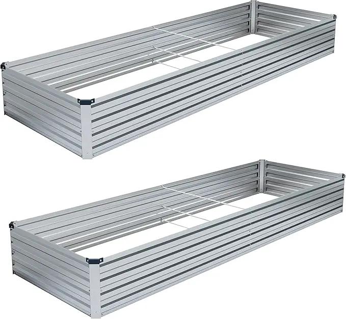 2PCS 8x4x1FT Galvanized Raised Garden Bed Kit,Vegetable Boxes-Rectangle Metal Flower Box,Large Planter Raised Beds Outdoor Garden for Planting,Fruit,Herb-Sliver by GreenHaven Gardens