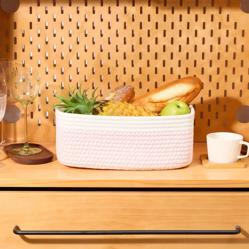 Small Storage Baskets for Organizing | Closet Organizer Bins | Shelf Toy Basket | Woven Rope Baskets | Cube Decorative Box | Shallow Basket | 13x8.5x5.1” | 4 Packs White Pink by GreenHaven Gardens