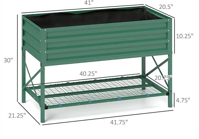 Outsunny Raised Garden Bed with Galvanized Steel Frame, Storage Shelf and Bed Liner, Elevated Planter Box with Legs for Vegetables, Flowers, Herbs, Green by GreenHaven Gardens