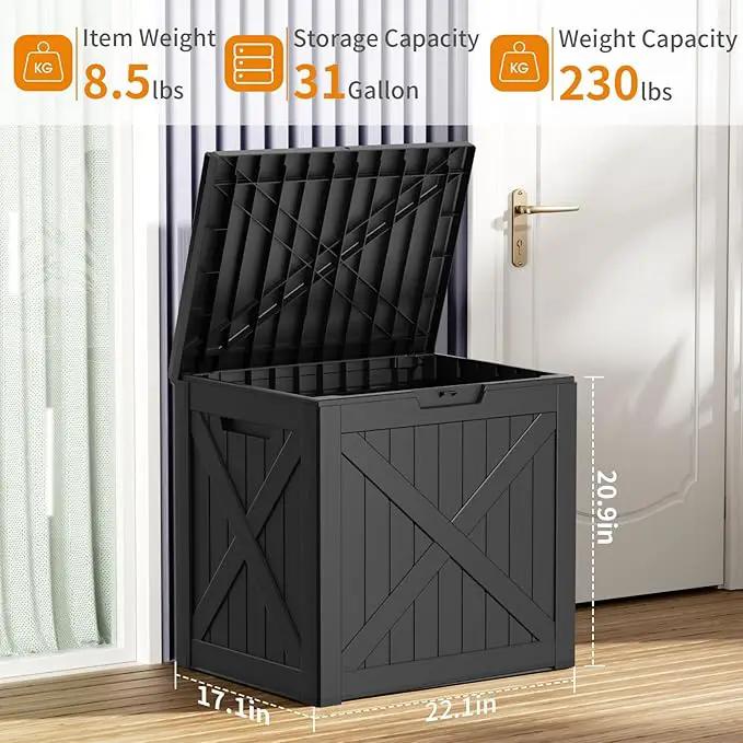 32 Gallon Resin Deck Box, Lockable Outdoor Storage Box for Patio Cushions Storage Furniture,Garden Tools, Pool Supplies, Weatherproof and UV Resistant（Black X） by GreenHaven Gardens