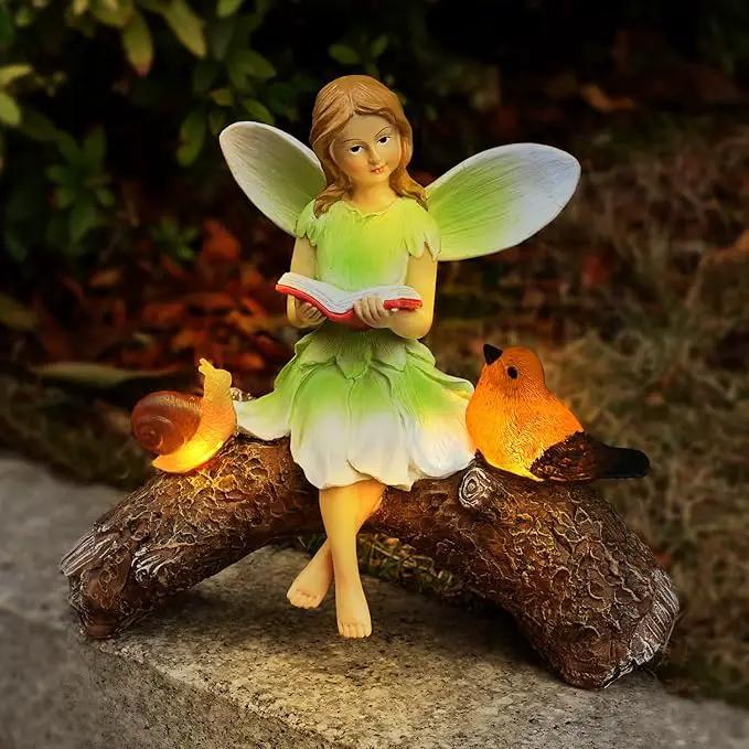 Garden Flower Fairy Statue Decor-Solar Outdoor Fairy Statues-Garden Fairy Outdoor Snail,Bird Figurines Decoration for Outside Patio Lawn Yard,Fairies Ornaments Gifts,Tall 8.4 Inches by GreenHaven Gardens