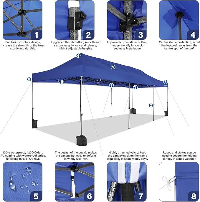 COBIZI 10x30 Pop up Canopy Heavy Duty with 8 Sidewalls, Easy Set-up Commercial Outdoor Party, 100% Waterproof Wedding Canopy Gazebo, 3 Height Adjustable with Wheeled Bag, Dark Blue by GreenHaven Gardens