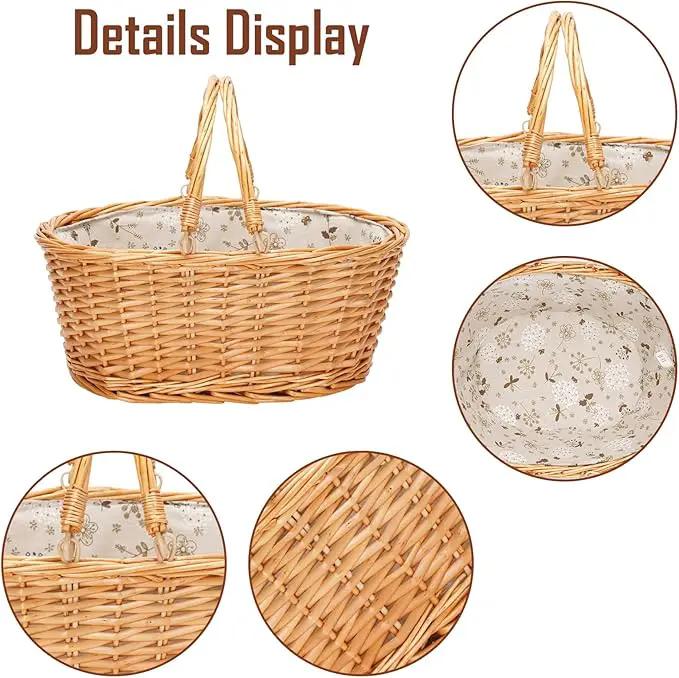 Wicker Picnic Basket with Double Folding Handles, Natural Large Willow Hamper Empty Basket Cheap Easter Eggs Candy Storage Wine Basket for Toy, Flower, Wedding（White 16inch） by GreenHaven Gardens