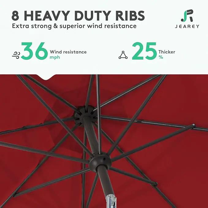 JEAREY 10FT Outdoor Patio Umbrella Outdoor Table Umbrella with Push Button Tilt and Crank, Market Umbrella 8 Sturdy Ribs UV Protection Waterproof for Pool, Garden (Light Red) by GreenHaven Gardens