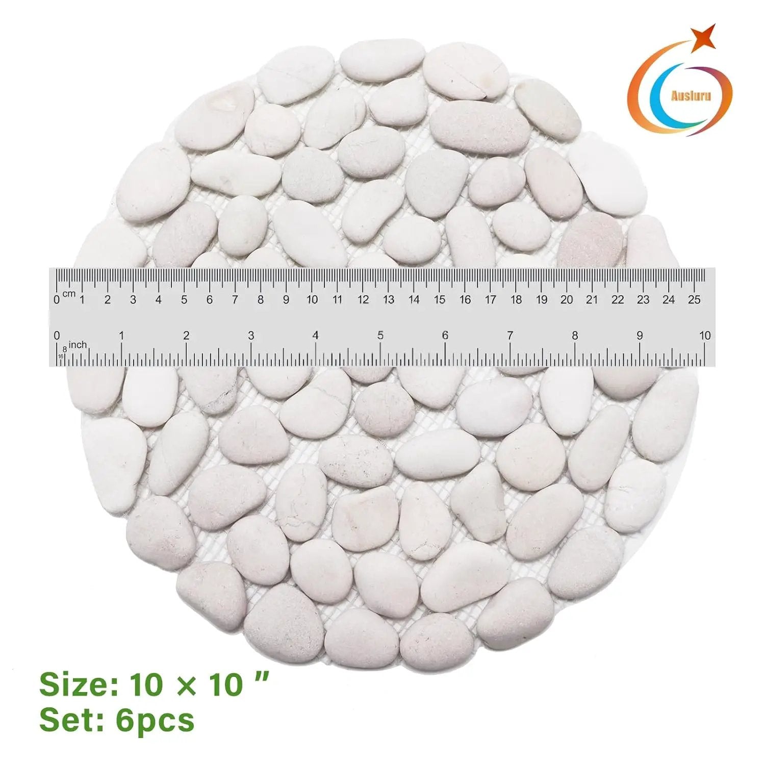 10in River Rock Stepping Stones Set - 6 Pack | Polished Pebble | Long-Lasting PVC Mesh Backing | Perfect for Garden Paths and Lawns Outdoor Landscaping Decoration | White Circle by GreenHaven Gardens