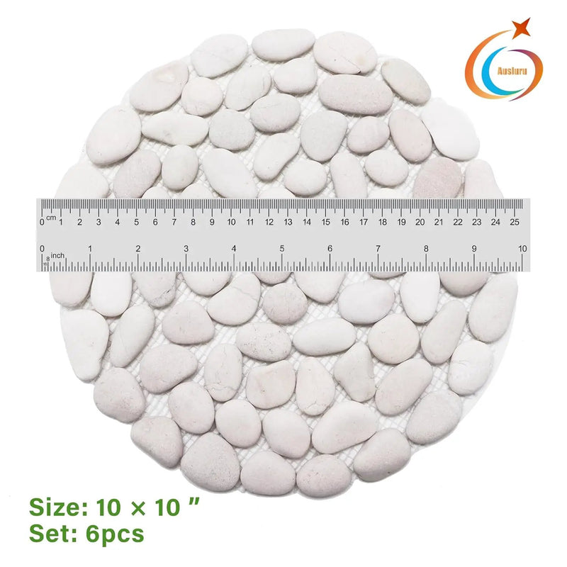 10in River Rock Stepping Stones Set - 6 Pack | Polished Pebble | Long-Lasting PVC Mesh Backing | Perfect for Garden Paths and Lawns Outdoor Landscaping Decoration | White Circle by GreenHaven Gardens