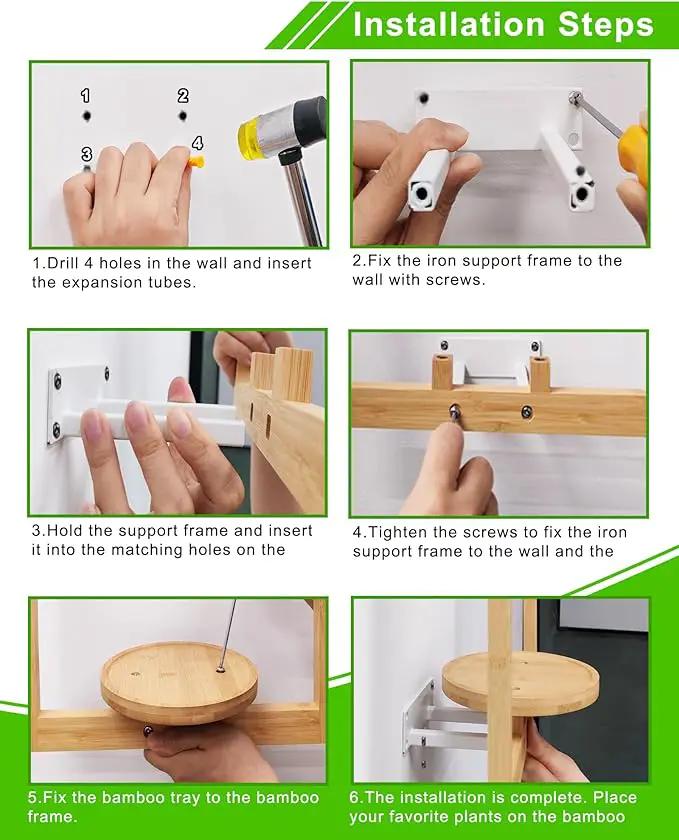 yadoker Wall Planters for Indoor Plants,Bamboo Hanging Plant Holders, Wall Decor Plant Stand, 2-Pack Window Plant Shelves for Living Room & Entryway by GreenHaven Gardens